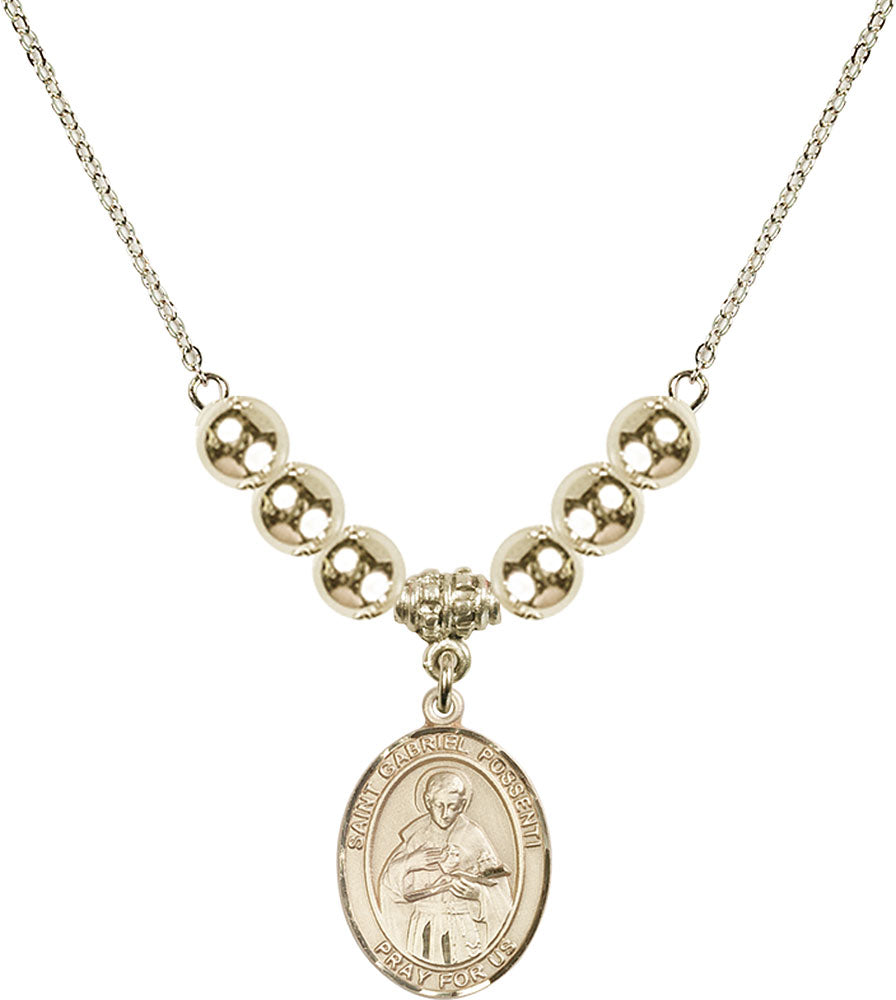 14kt Gold Filled Saint Gabriel Possenti Birthstone Necklace with Gold Filled Beads - 8279