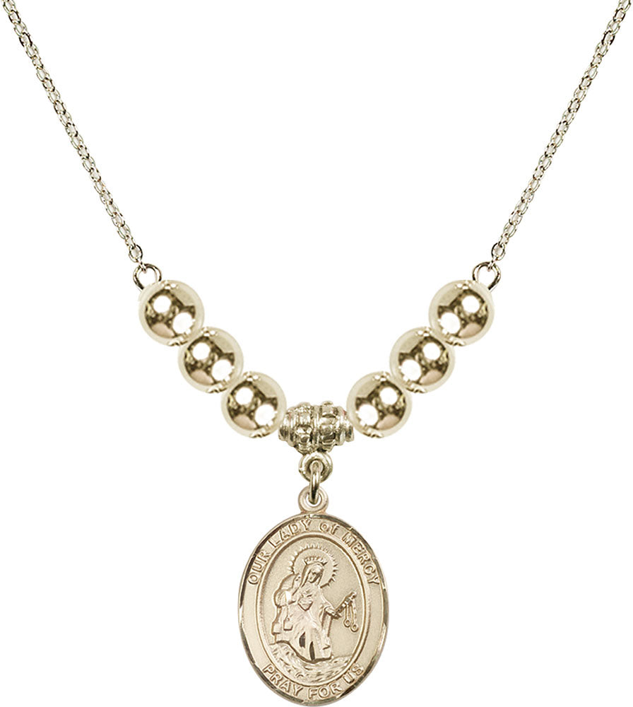 14kt Gold Filled Our Lady of Mercy Birthstone Necklace with Gold Filled Beads - 8289