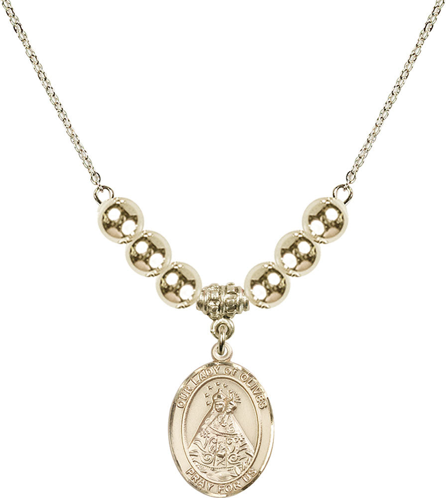 14kt Gold Filled Our Lady of Olives Birthstone Necklace with Gold Filled Beads - 8303