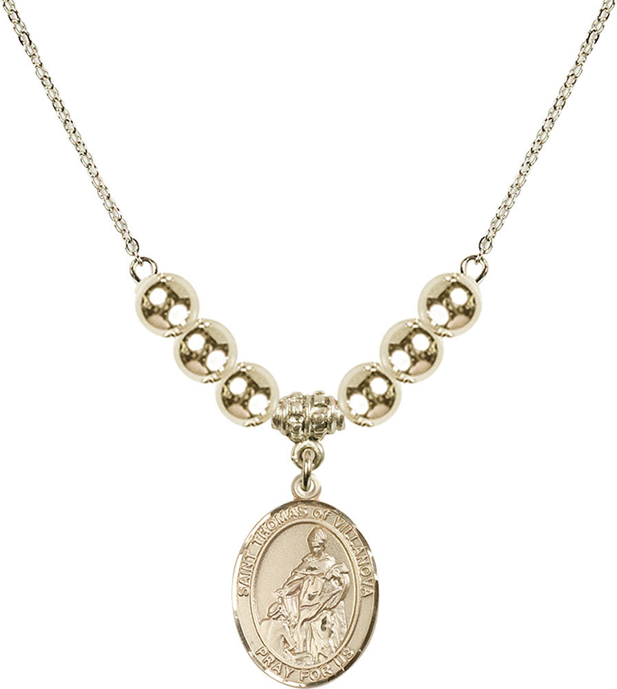 14kt Gold Filled Saint Thomas of Villanova Birthstone Necklace with Gold Filled Beads - 8304