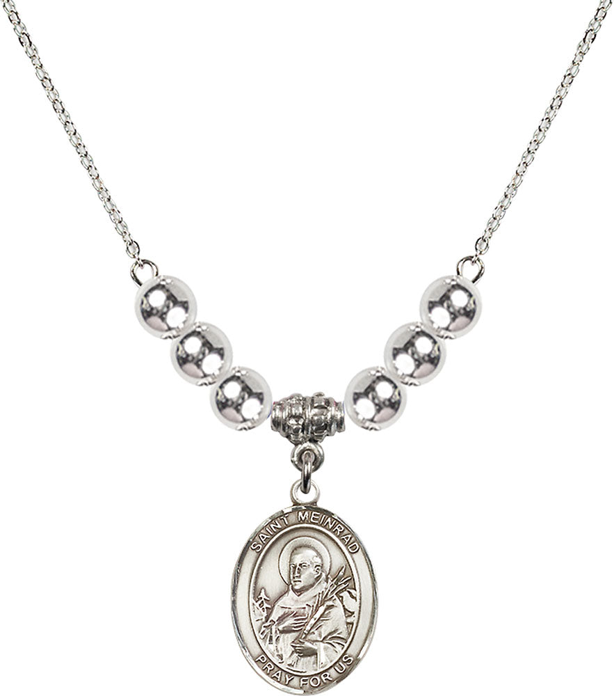 Sterling Silver Saint Meinrad of Einsiedeln Birthstone Necklace with Sterling Silver Beads - 8307