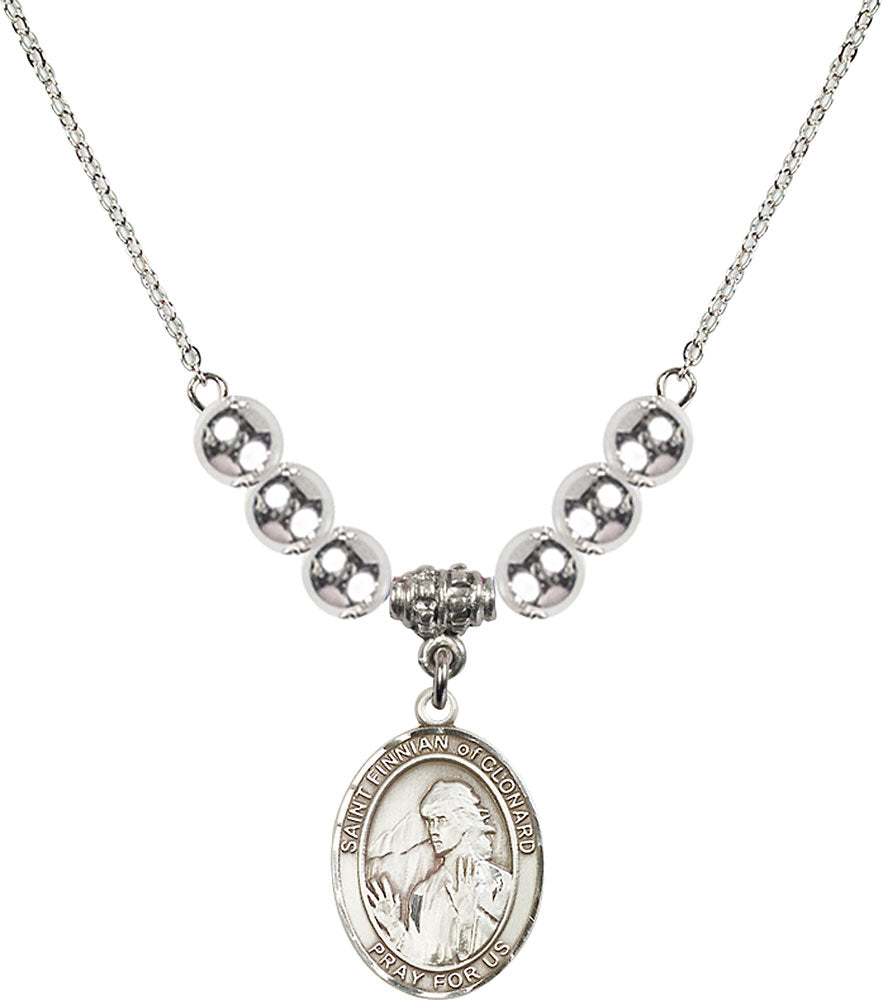 Sterling Silver Saint Finnian of Clonard Birthstone Necklace with Sterling Silver Beads - 8308