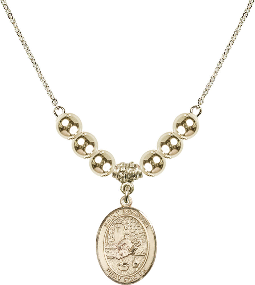 14kt Gold Filled Saint Rosalia Birthstone Necklace with Gold Filled Beads - 8309