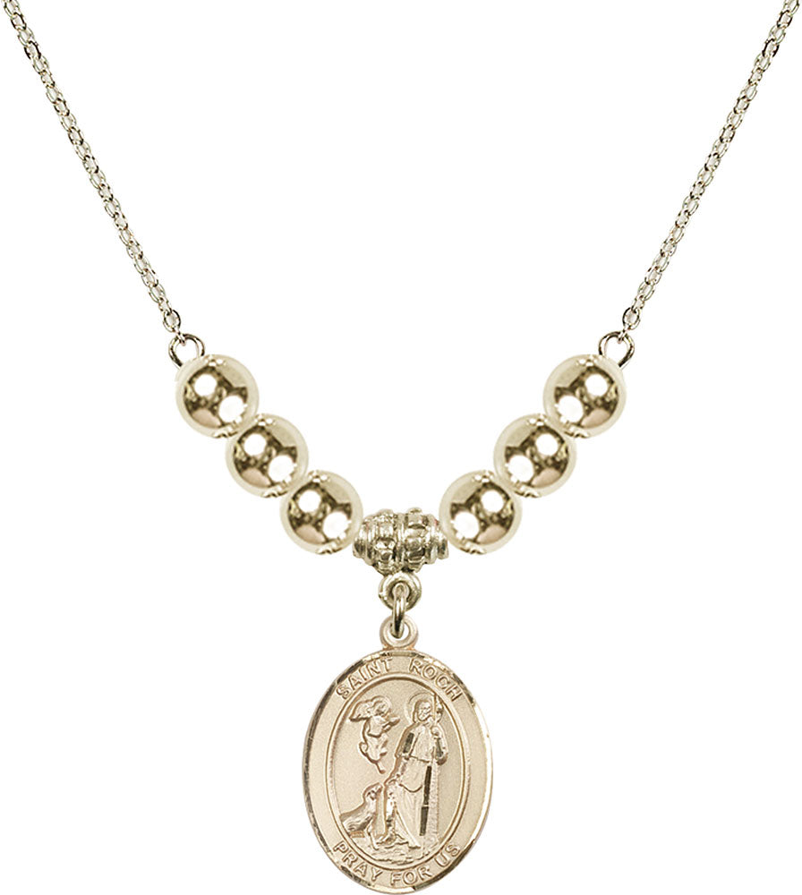 14kt Gold Filled Saint Roch Birthstone Necklace with Gold Filled Beads - 8310