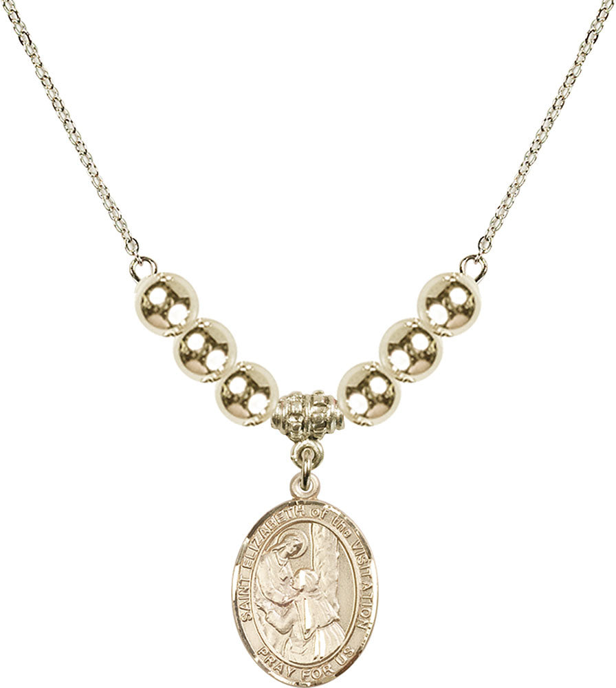 14kt Gold Filled Saint Elizabeth of the Visitation Birthstone Necklace with Gold Filled Beads - 8311