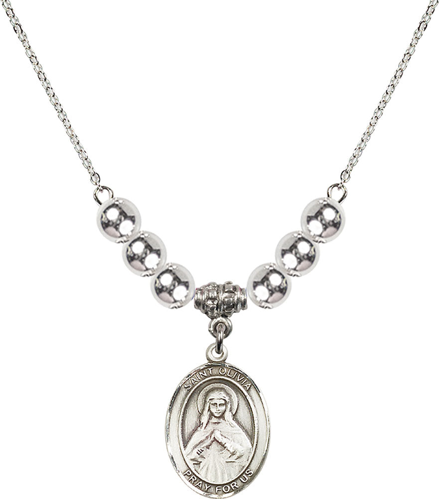 Sterling Silver Saint Olivia Birthstone Necklace with Sterling Silver Beads - 8312