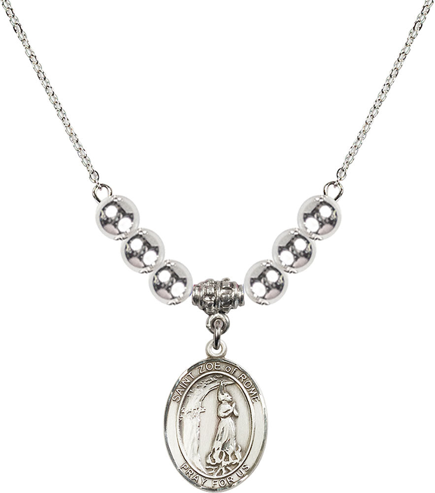 Sterling Silver Saint Zoe of Rome Birthstone Necklace with Sterling Silver Beads - 8314