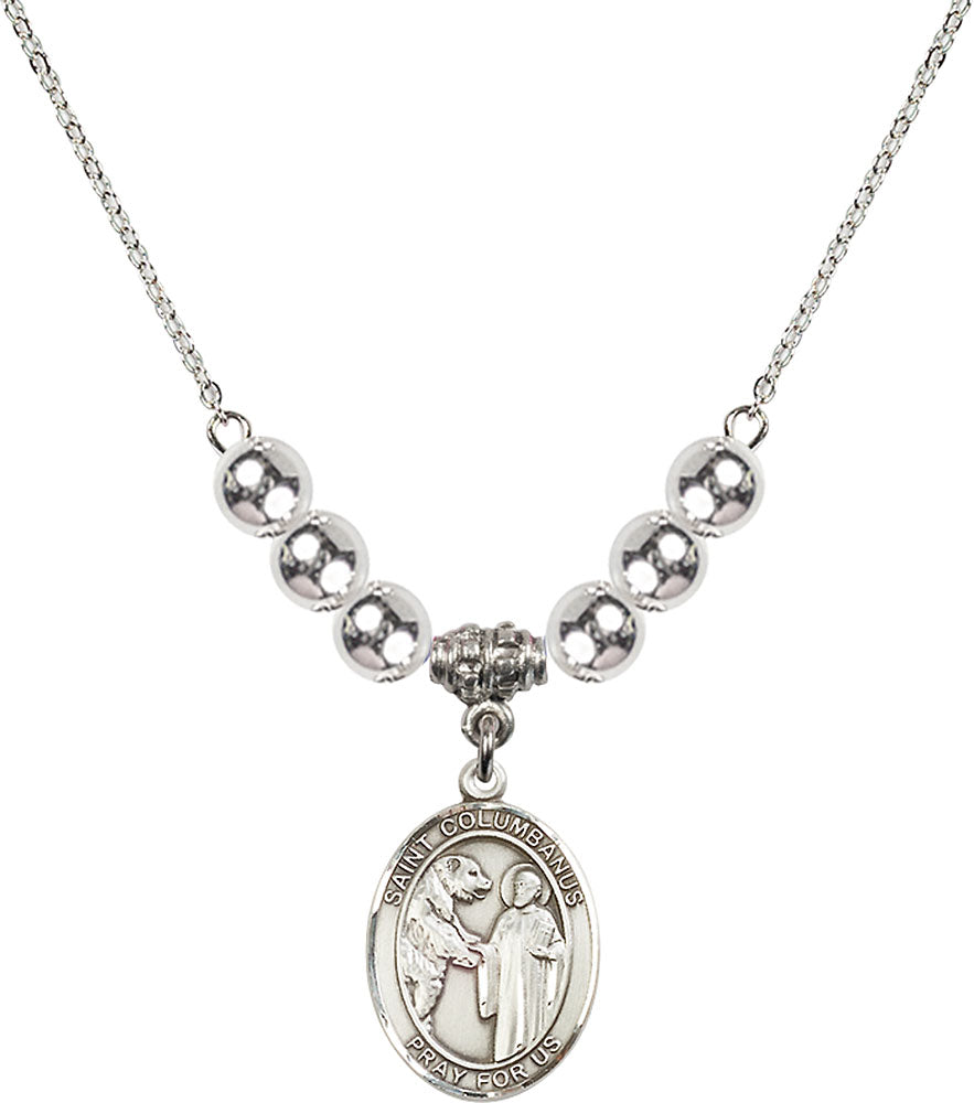 Sterling Silver Saint Columbanus Birthstone Necklace with Sterling Silver Beads - 8321
