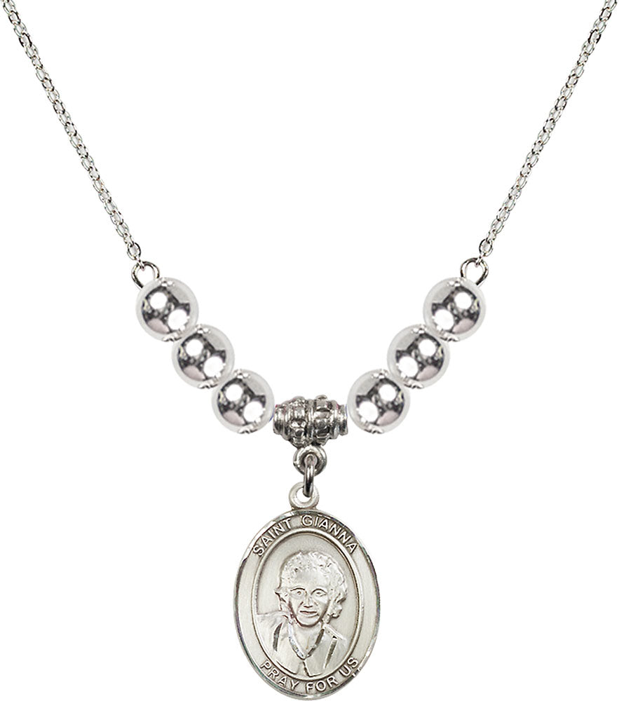Sterling Silver Saint Gianna Beretta Molla Birthstone Necklace with Sterling Silver Beads - 8322