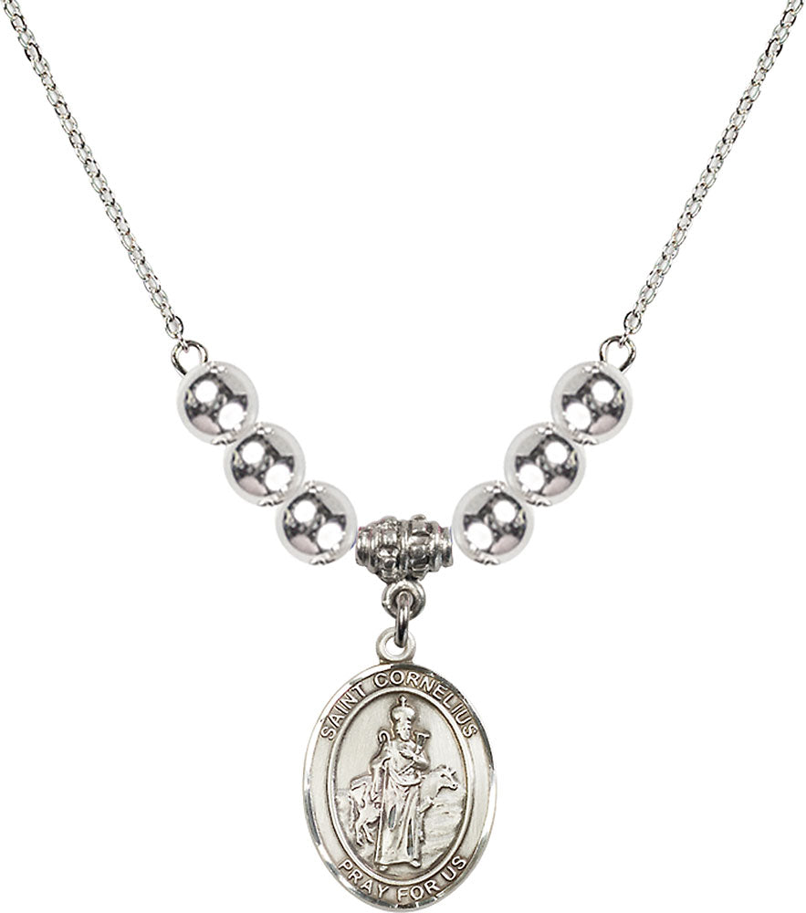 Sterling Silver Saint Cornelius Birthstone Necklace with Sterling Silver Beads - 8325