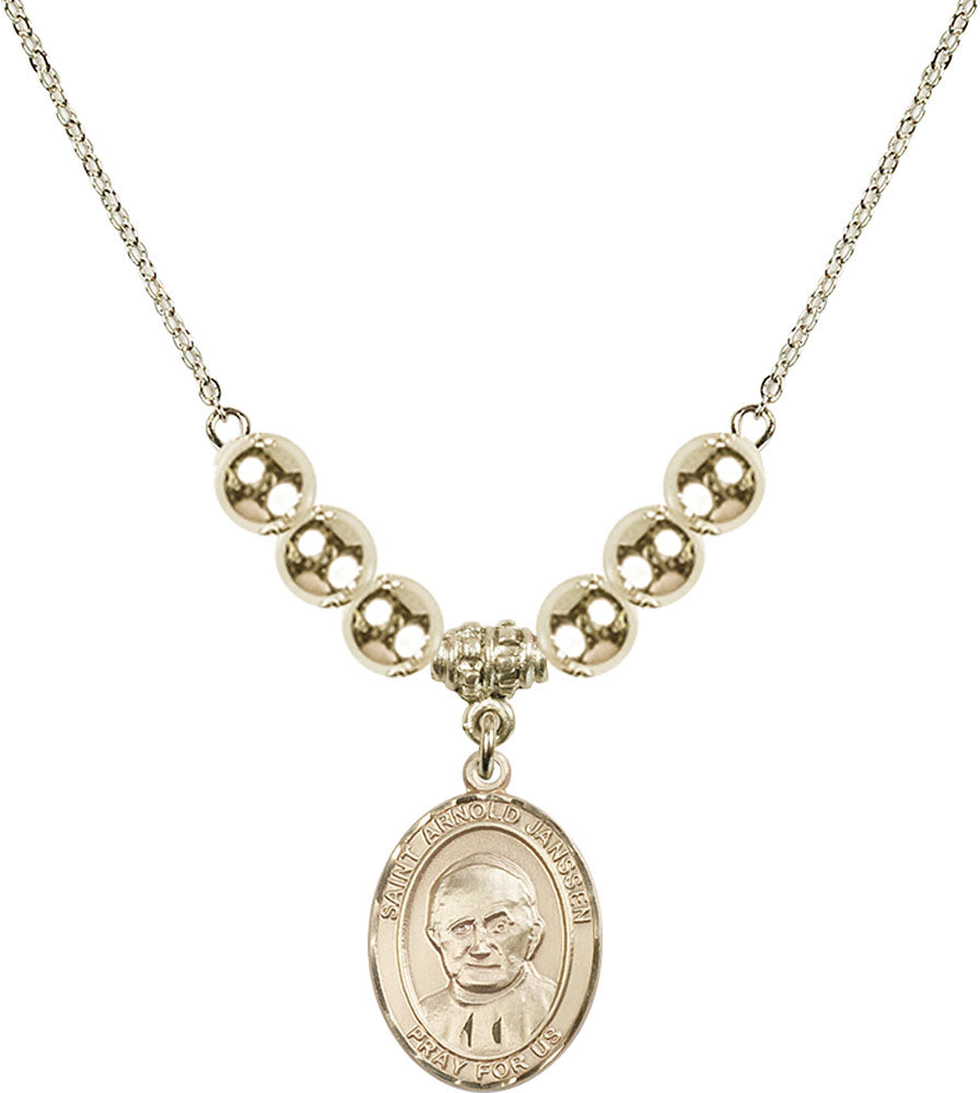 14kt Gold Filled Saint Arnold Janssen Birthstone Necklace with Gold Filled Beads - 8328
