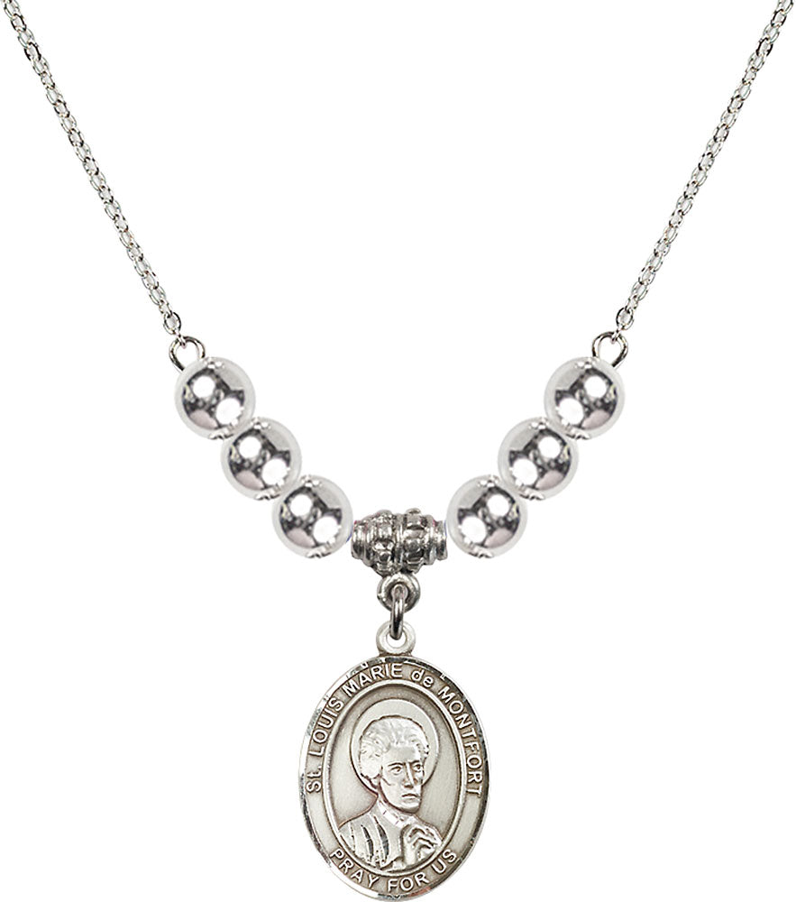 Sterling Silver Saint Louis Marie de Montfort Birthstone Necklace with Sterling Silver Beads - 8330
