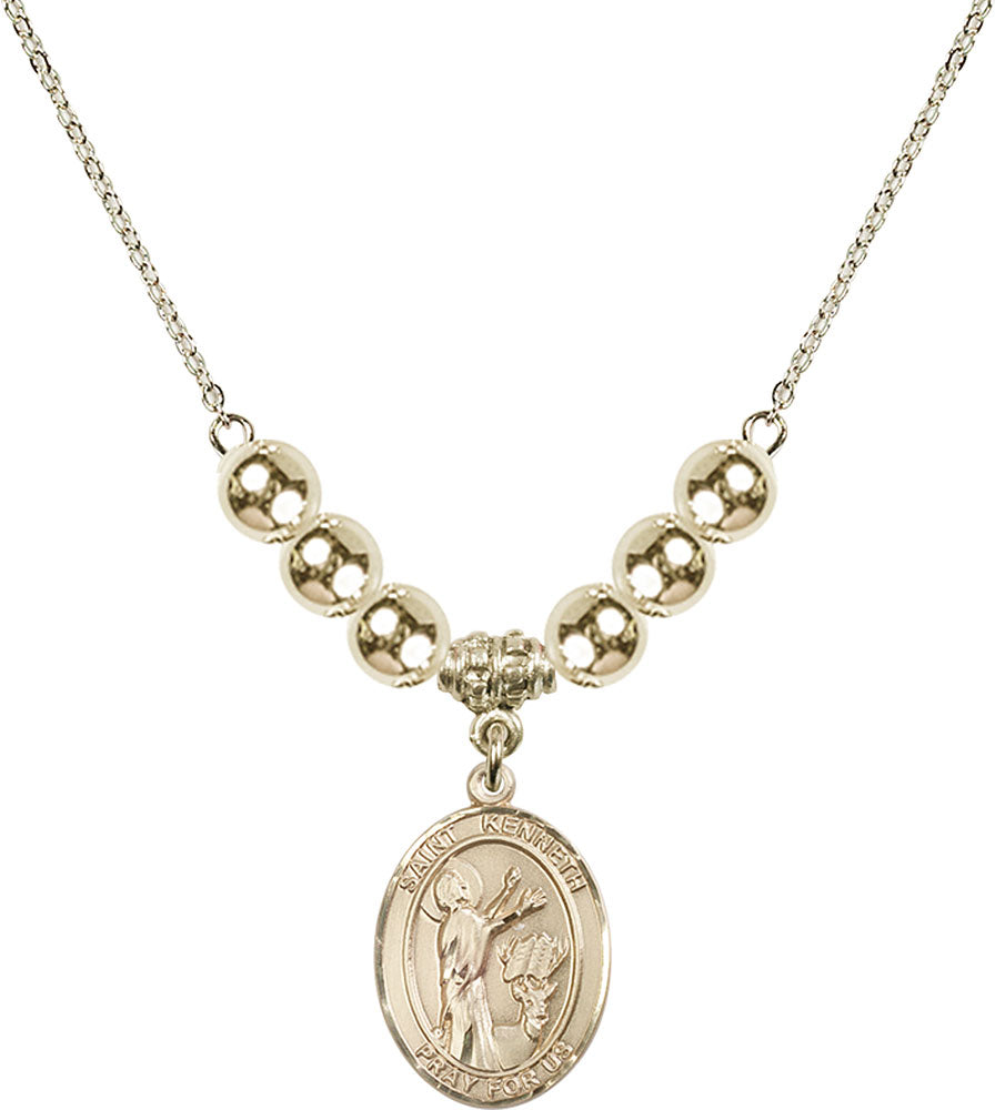 14kt Gold Filled Saint Kenneth Birthstone Necklace with Gold Filled Beads - 8332
