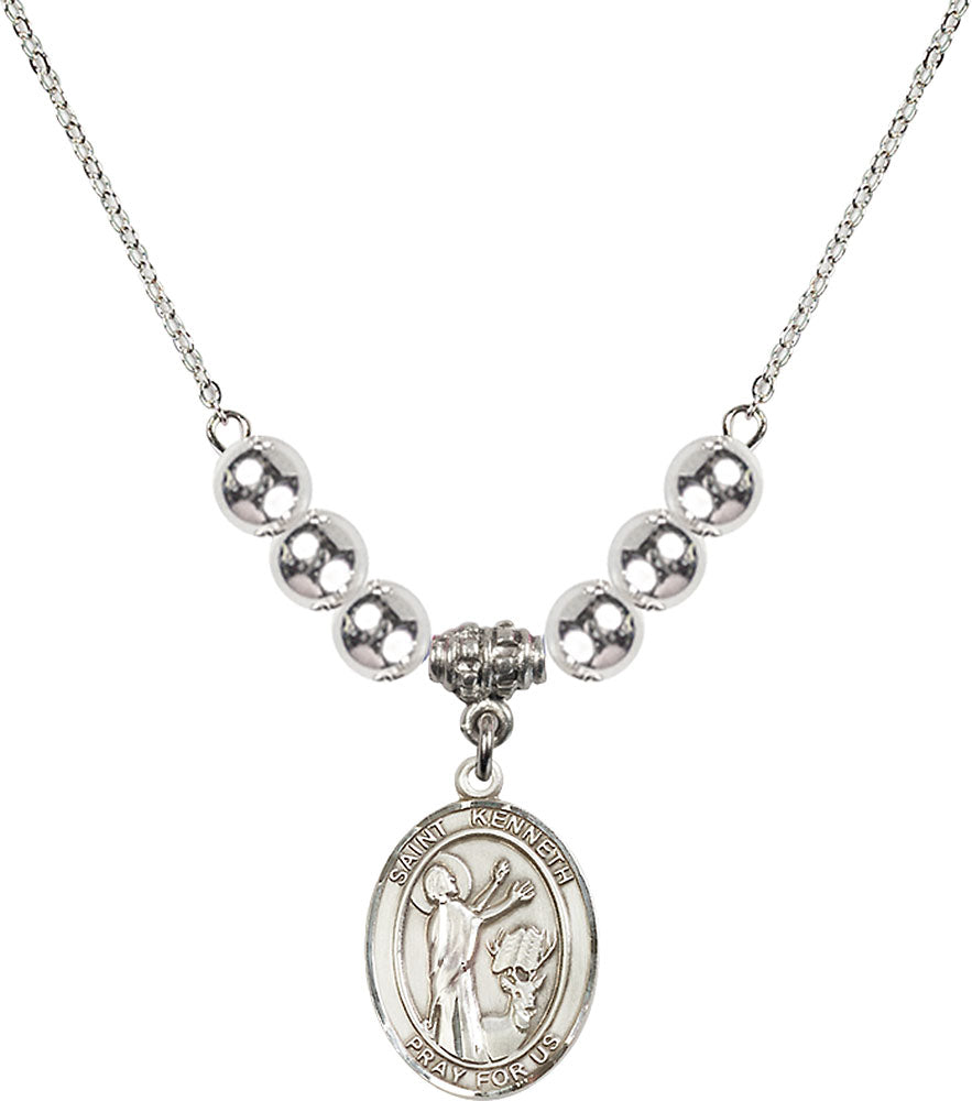 Sterling Silver Saint Kenneth Birthstone Necklace with Sterling Silver Beads - 8332