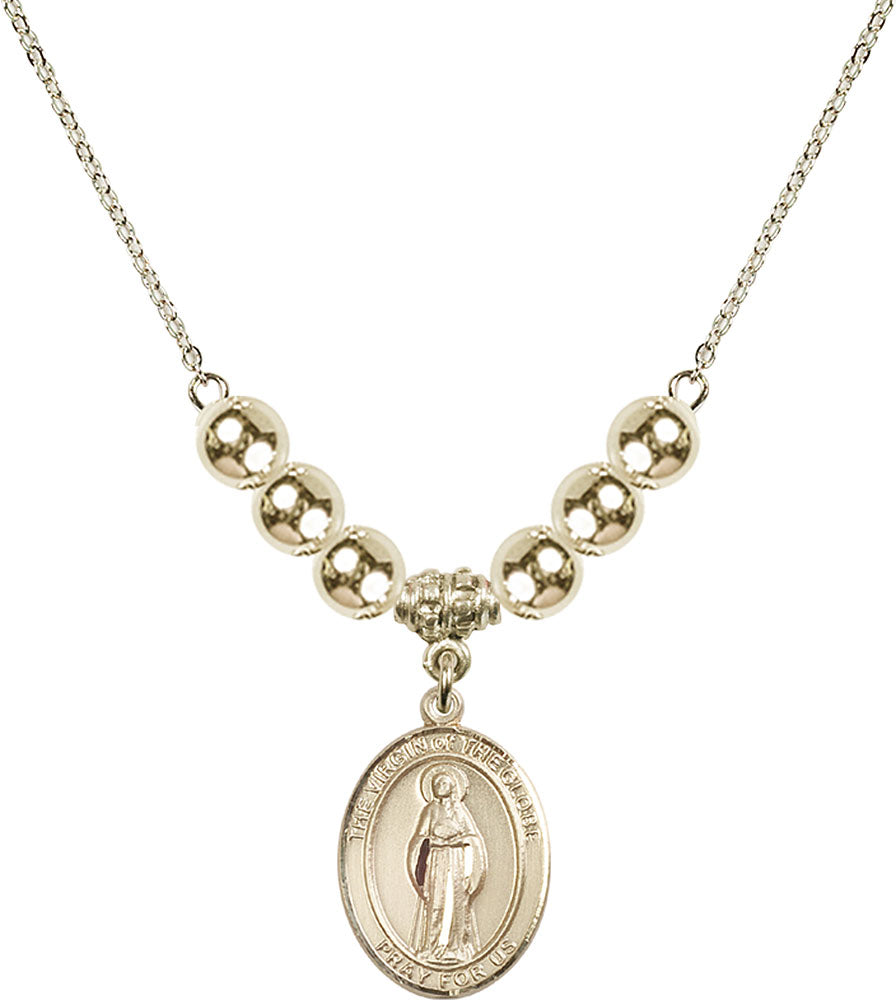 14kt Gold Filled Virgin of the Globe Birthstone Necklace with Gold Filled Beads - 8345