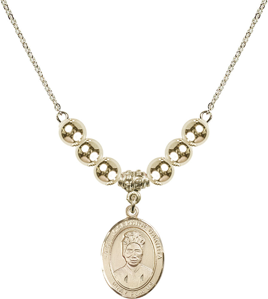 14kt Gold Filled Saint Josephine Bakhita Birthstone Necklace with Gold Filled Beads - 8360