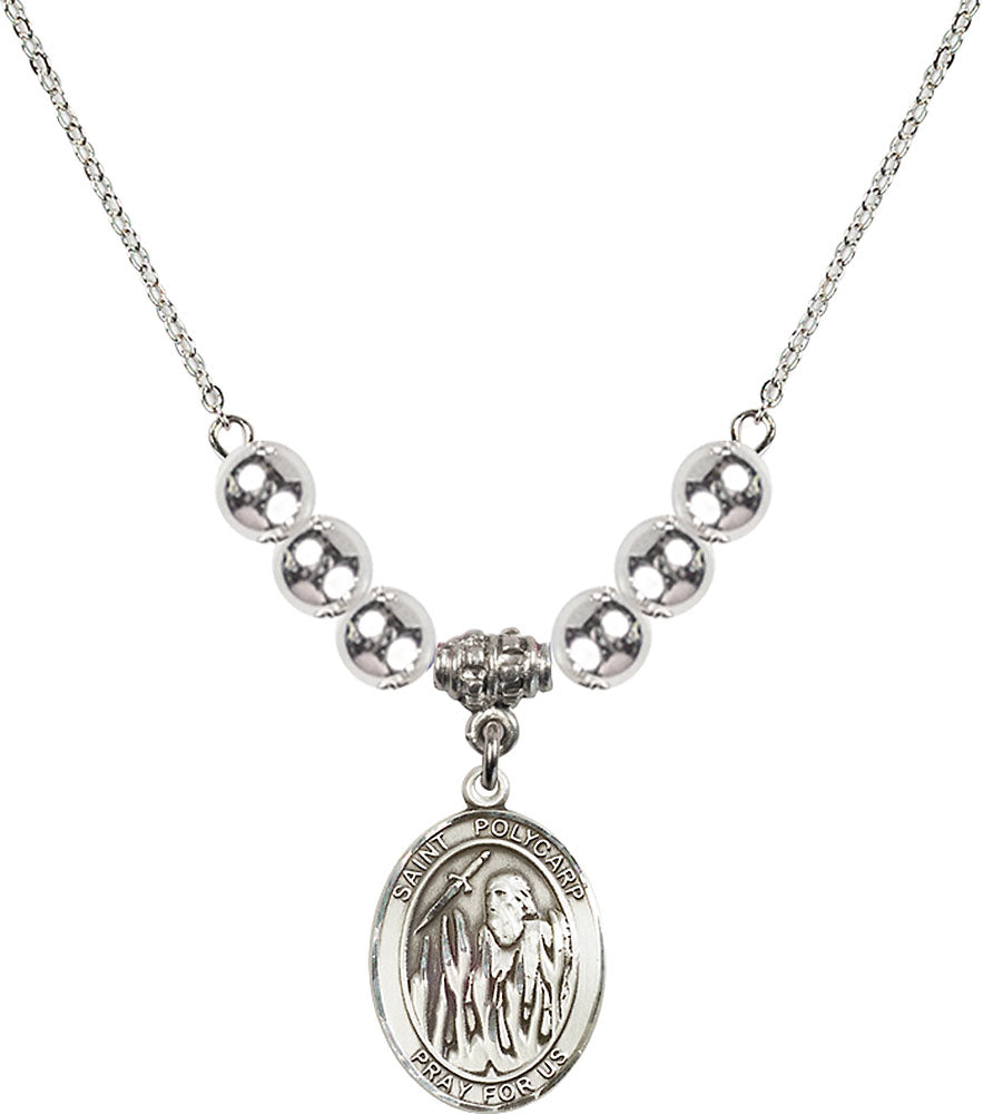 Sterling Silver Saint Polycarp of Smyrna Birthstone Necklace with Sterling Silver Beads - 8363