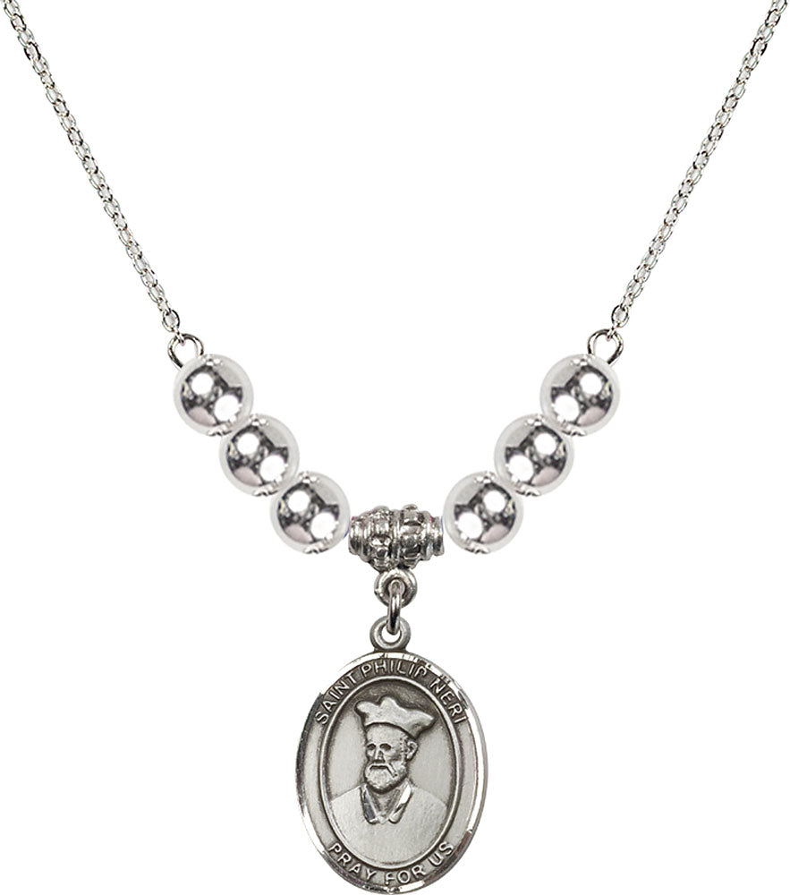 Sterling Silver Saint Philip Neri Birthstone Necklace with Sterling Silver Beads - 8369