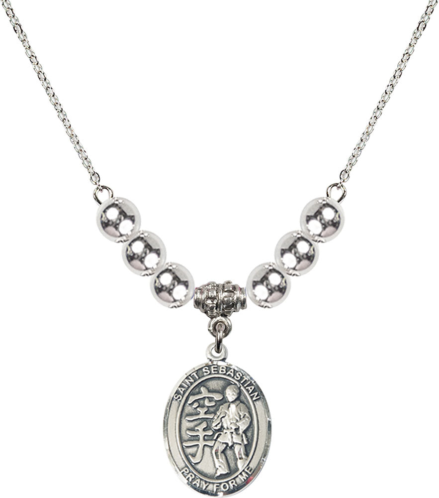 Sterling Silver Saint Sebastian/Karate Birthstone Necklace with Sterling Silver Beads - 8615